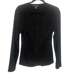 Frank Lyman Designs Black Deep V Neck Ruched Front Long Sleeve atop Size 10